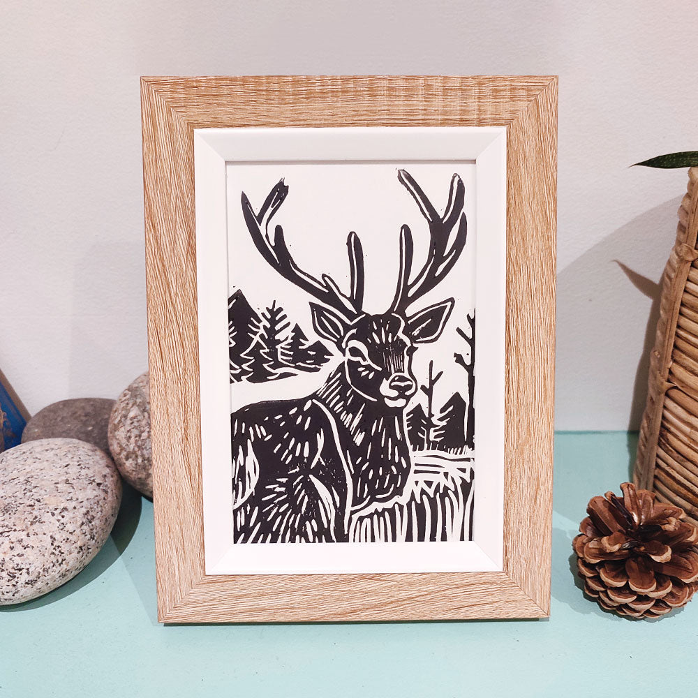 Linogravure "Cerf boréal"