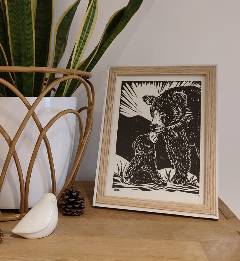 Linogravure "Amours de Grizzly"