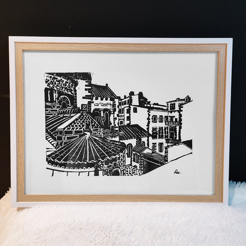 Linogravure "Notre-Dame-du-Port, Clermont-Ferrand"